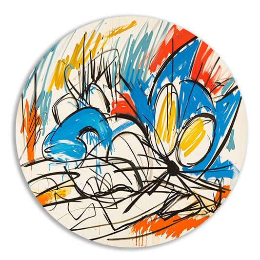 Abstracte kleurrijke kat schilderij in moderne stijl aluminium muurcirkel