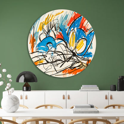 Abstracte kleurrijke kat schilderij in moderne stijl aluminium muurcirkel