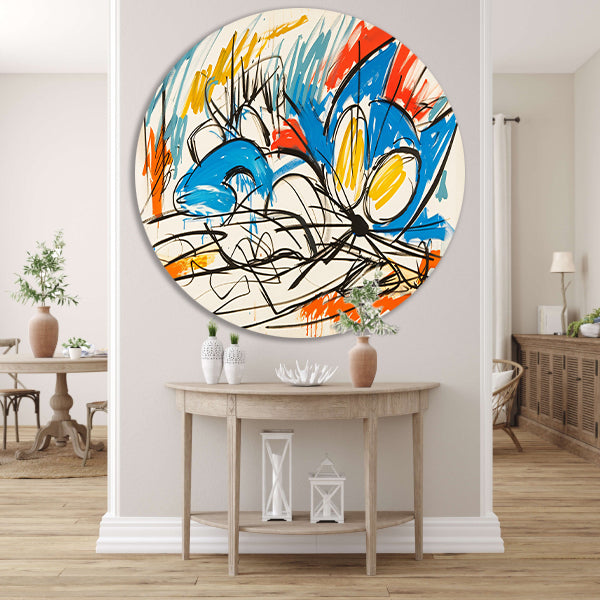 Abstracte kleurrijke kat schilderij in moderne stijl aluminium muurcirkel