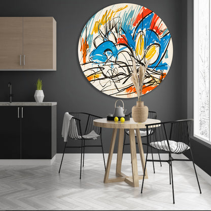 Abstracte kleurrijke kat schilderij in moderne stijl aluminium muurcirkel
