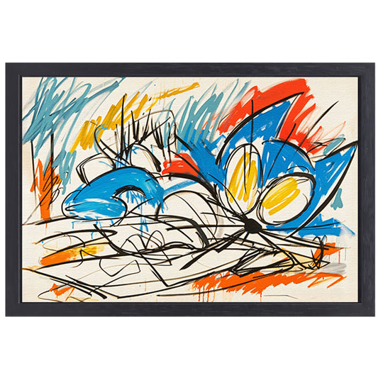Abstracte kleurrijke kat schilderij in moderne stijl canvas met baklijst