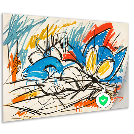 Abstracte kleurrijke kat schilderij in moderne stijl poster