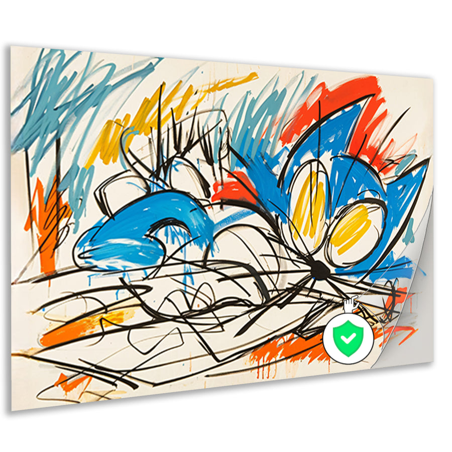 Abstracte kleurrijke kat schilderij in moderne stijl poster