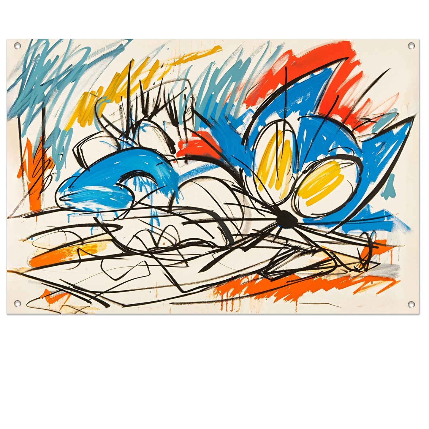 Abstracte kleurrijke kat schilderij in moderne stijl tuinposter