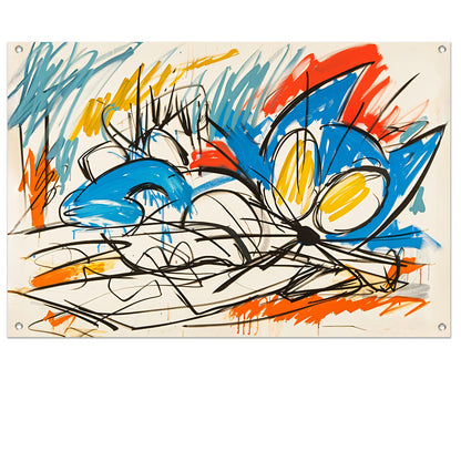 Abstracte kleurrijke kat schilderij in moderne stijl tuinposter