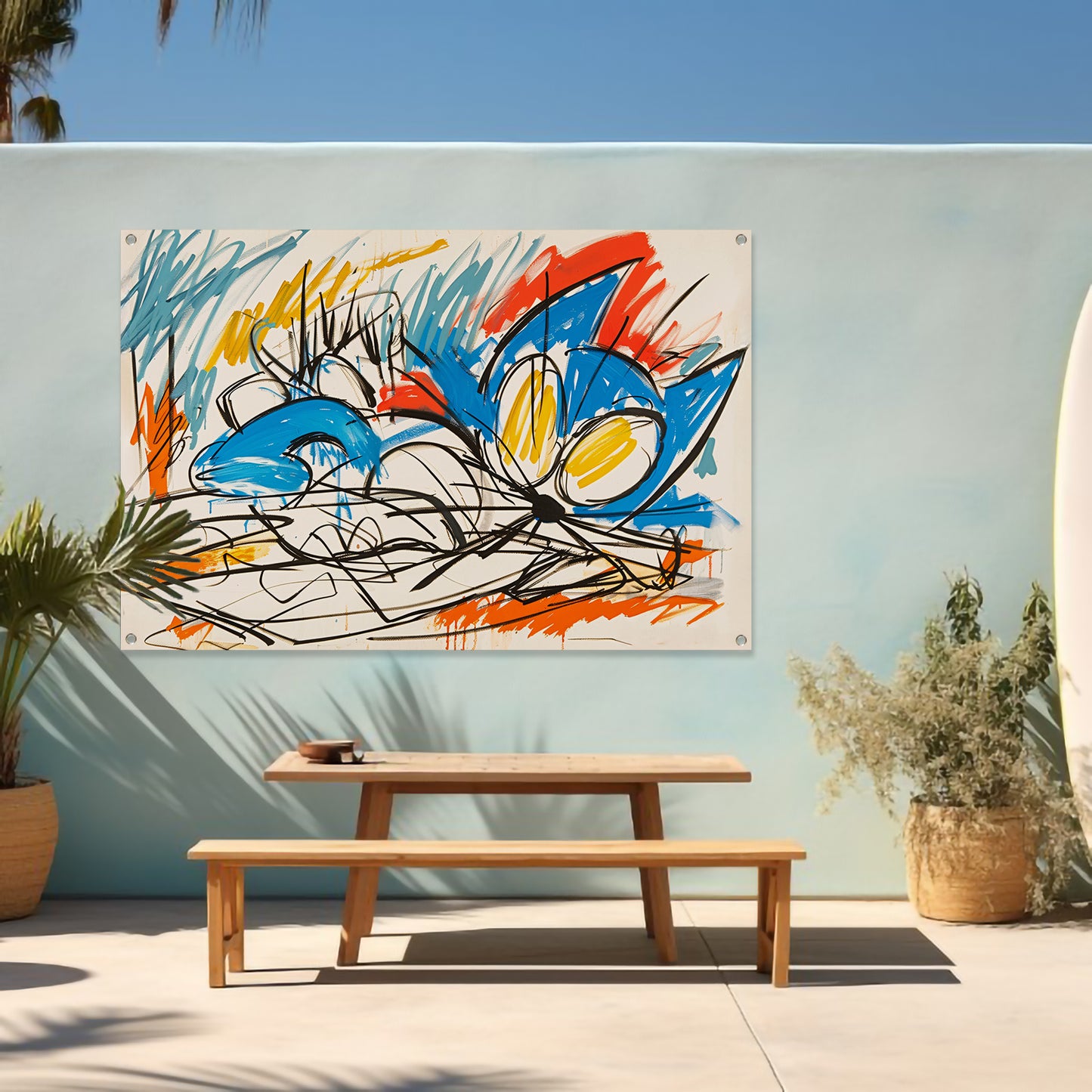 Abstracte kleurrijke kat schilderij in moderne stijl tuinposter