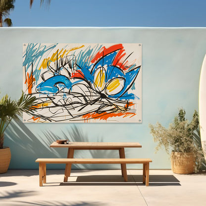 Abstracte kleurrijke kat schilderij in moderne stijl tuinposter