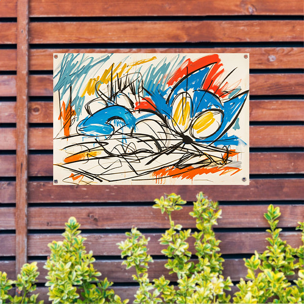 Abstracte kleurrijke kat schilderij in moderne stijl tuinposter