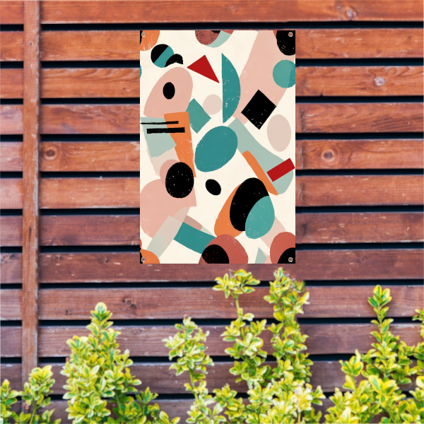 Abstracte geometrische vormen en kleuren schilderij tuinposter