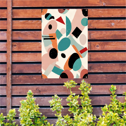 Abstracte geometrische vormen en kleuren schilderij tuinposter