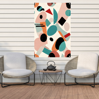 Abstracte geometrische vormen en kleuren schilderij tuinposter