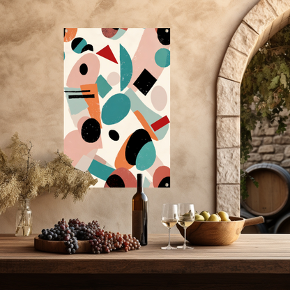 Abstracte geometrische vormen en kleuren schilderij tuinposter