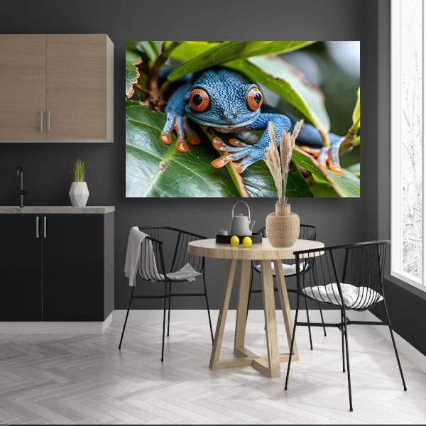 Groene kikker op blad canvas
