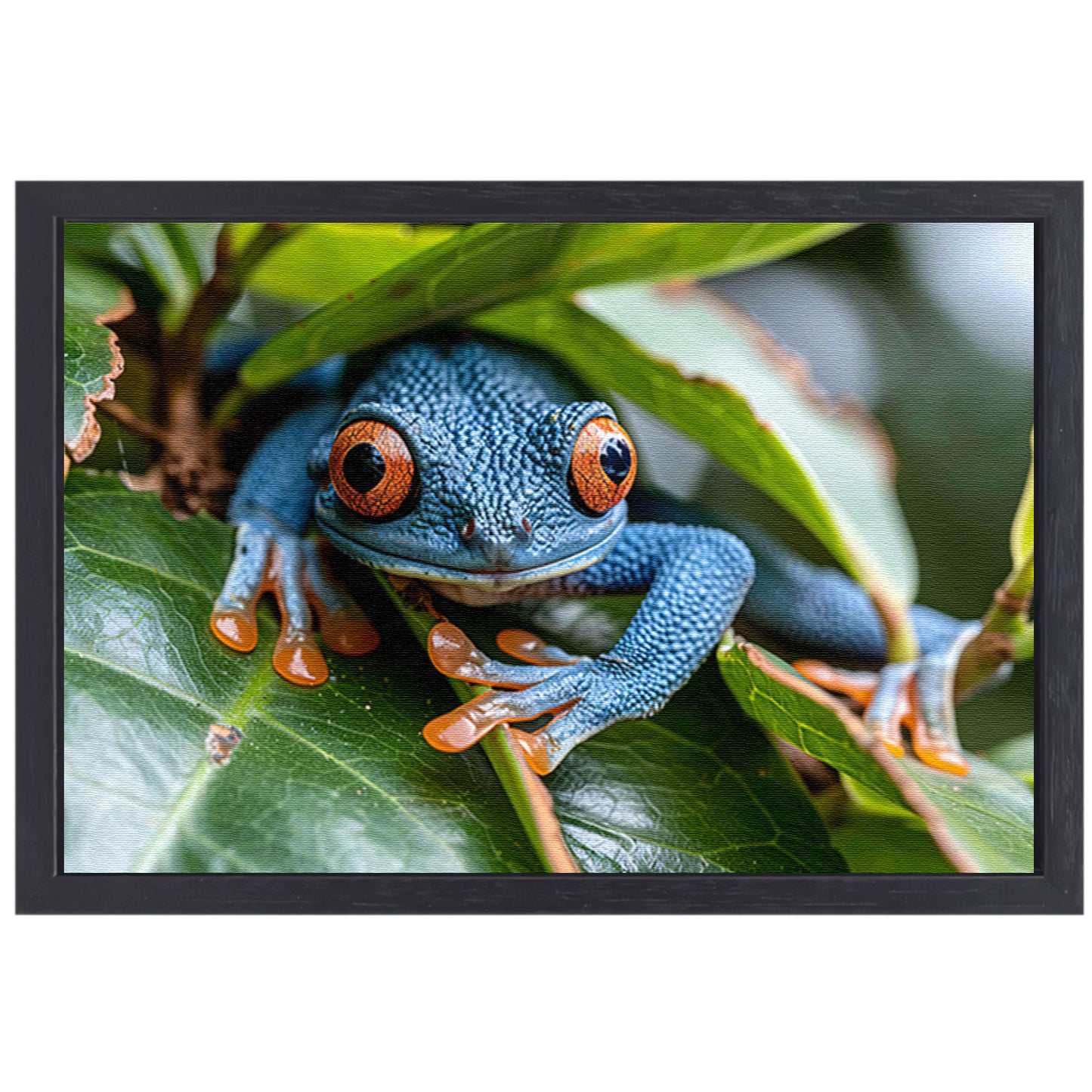 Groene kikker op blad canvas met baklijst