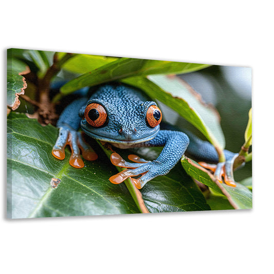 Groene kikker op blad canvas