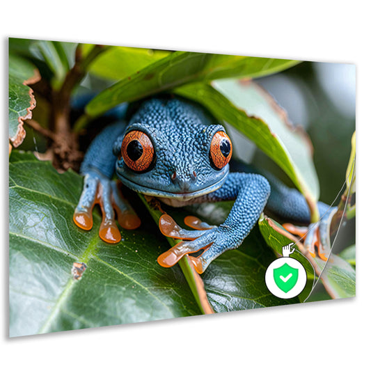 Groene kikker op blad poster