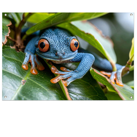 Groene kikker op blad tuinposter