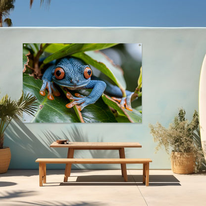 Groene kikker op blad tuinposter
