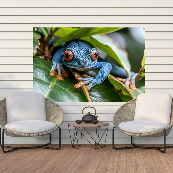 Groene kikker op blad tuinposter