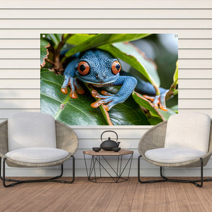 Groene kikker op blad tuinposter