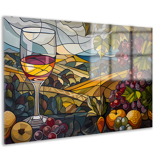 Kubistisch landschap met wijn en druiven acrylglas