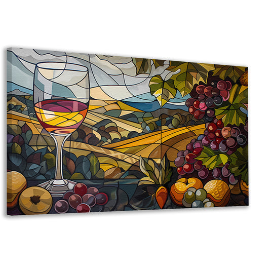 Kubistisch landschap met wijn en druiven canvas