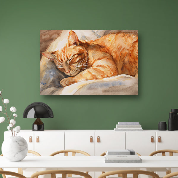 Slapende Kat in Warme Aquarelkleuren   poster