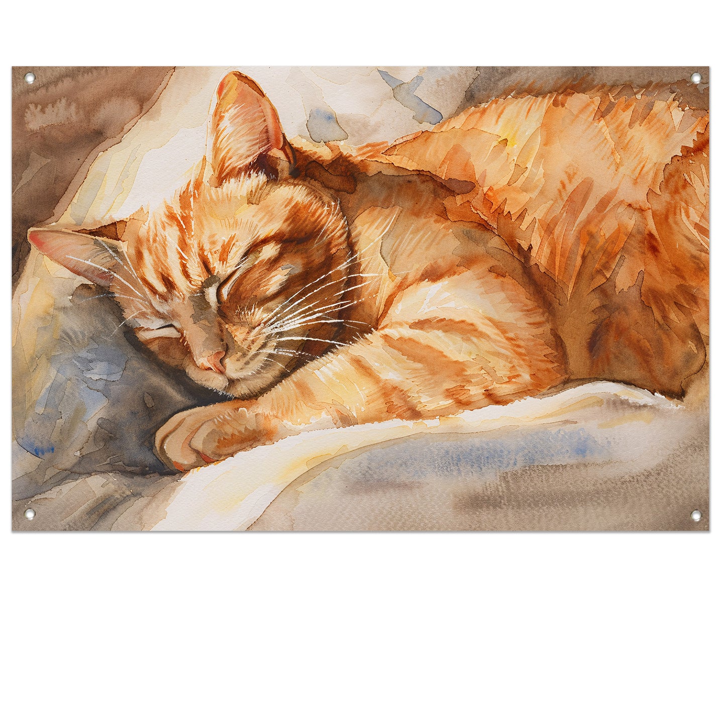 Slapende Kat in Warme Aquarelkleuren   tuinposter