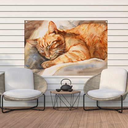 Slapende Kat in Warme Aquarelkleuren   tuinposter