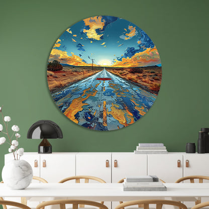 Digitale Kunst van een Weg in de Zonsondergang forex muurcirkel