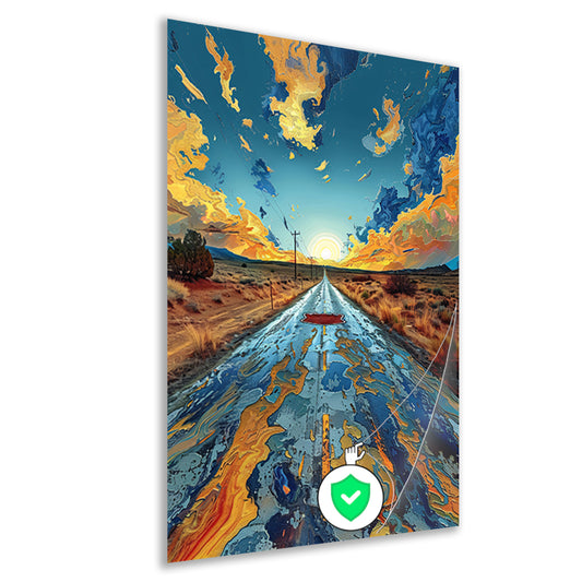 Digitale Kunst van een Weg in de Zonsondergang poster