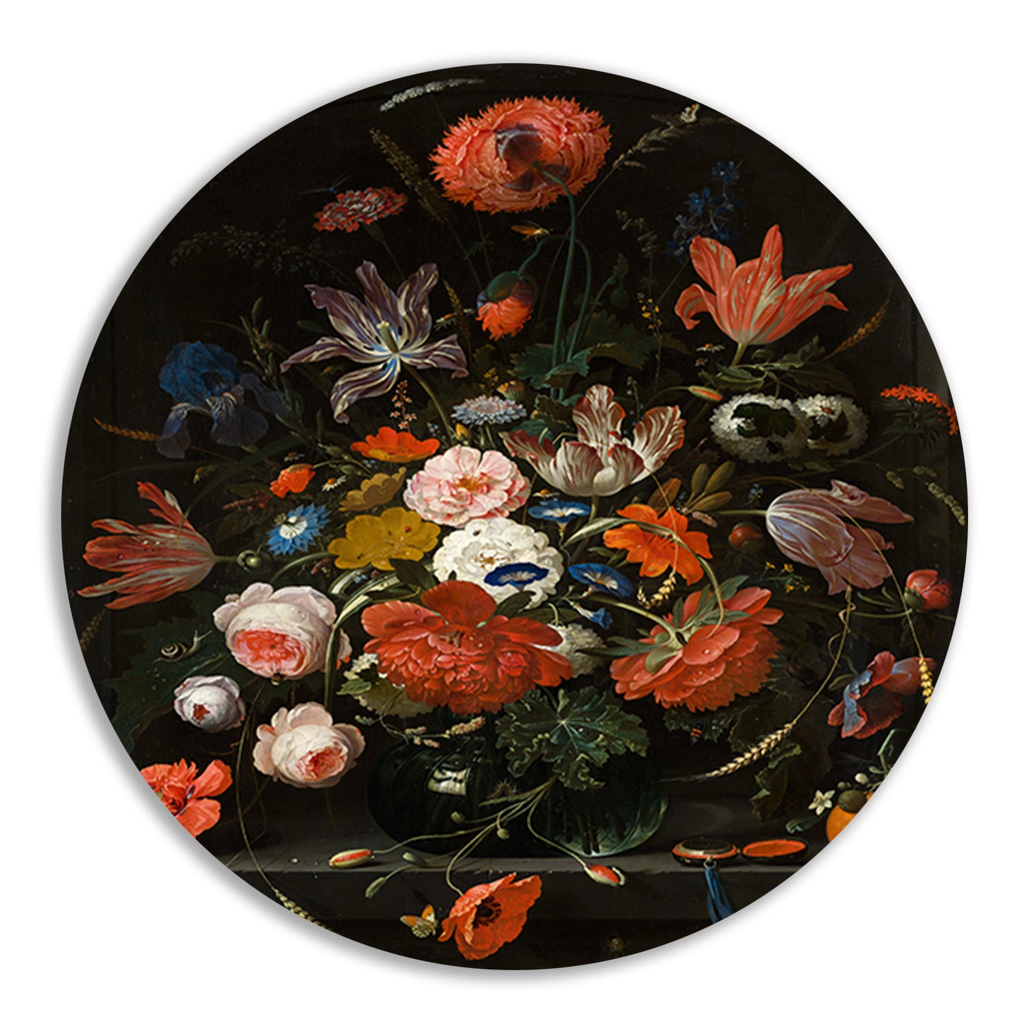 Bloemen in een glazen vaas - Abraham Mignon aluminium muurcirkel