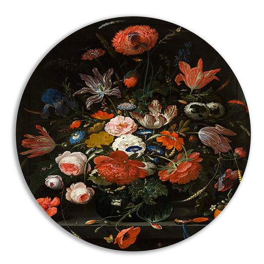 Bloemen in een glazen vaas - Abraham Mignon aluminium muurcirkel
