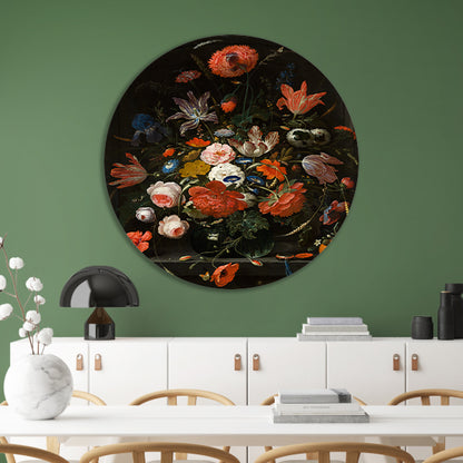 Bloemen in een glazen vaas - Abraham Mignon aluminium muurcirkel