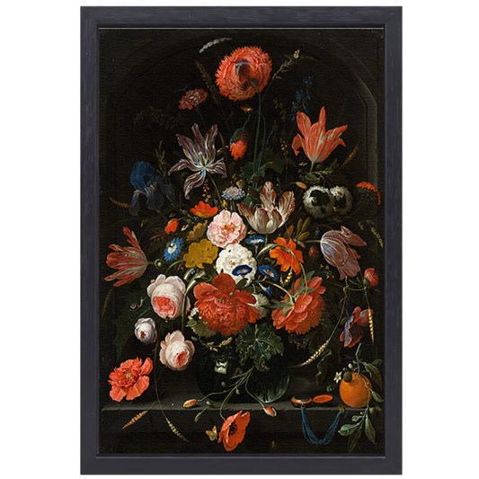 Bloemen in een glazen vaas - Abraham Mignon canvas met baklijst