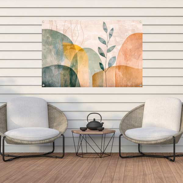 Minimalistische natuur in abstracte aardetinten tuinposter