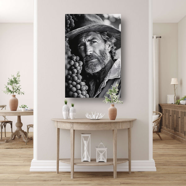Portret van een wijngaardenier met druiven canvas