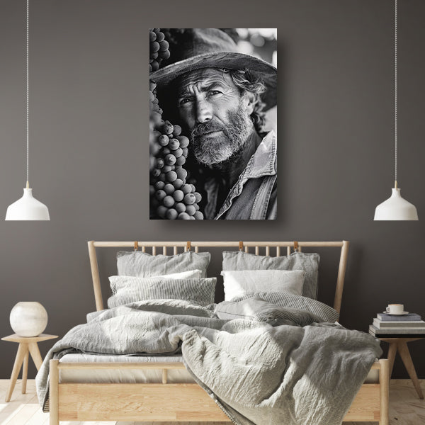 Portret van een wijngaardenier met druiven canvas