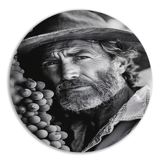 Portret van een wijngaardenier met druiven aluminium muurcirkel