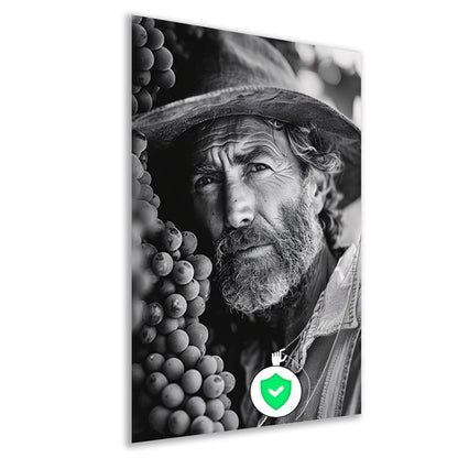 Portret van een wijngaardenier met druiven poster