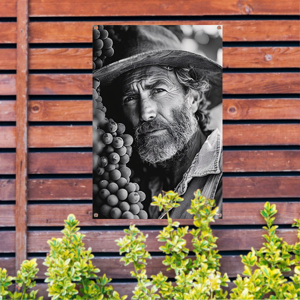 Portret van een wijngaardenier met druiven tuinposter