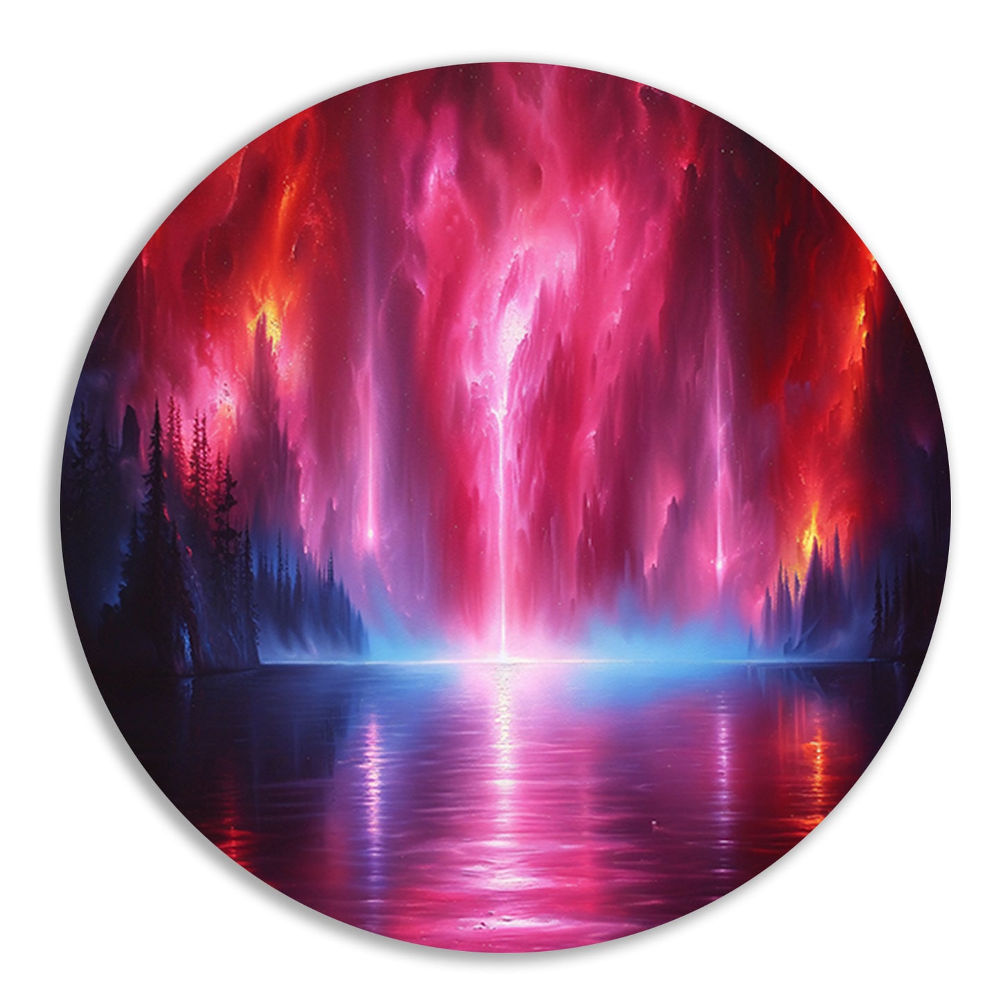 Mystieke natuur en magische luchten reflectie aluminium muurcirkel