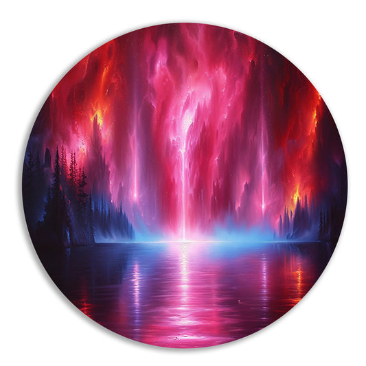 Mystieke natuur en magische luchten reflectie aluminium muurcirkel