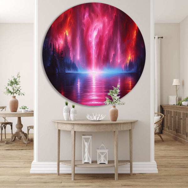 Mystieke natuur en magische luchten reflectie aluminium muurcirkel