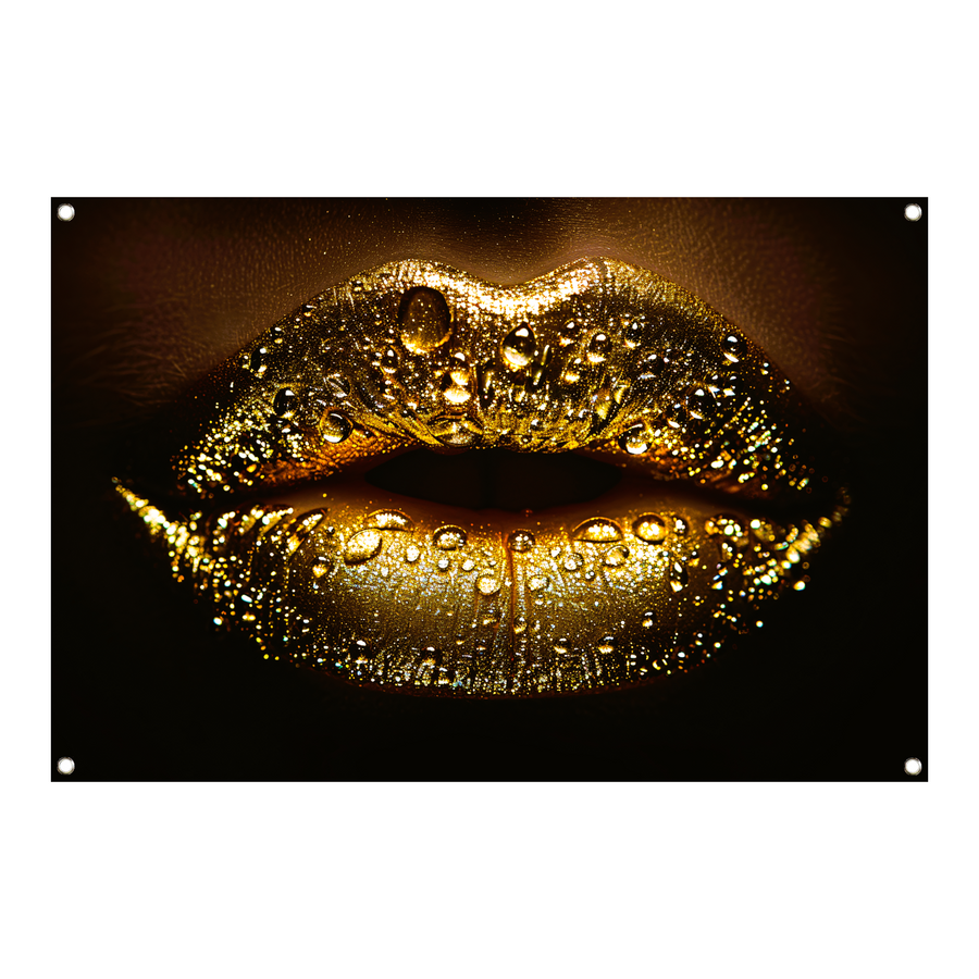 Gouden Glitters en Druppels op Donkere Lippen tuinposter