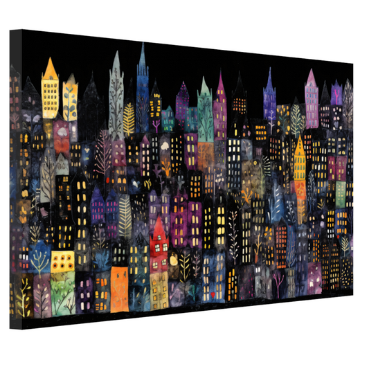Kleurrijke Stad bij Nacht canvas