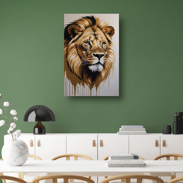 Hyperrealistisch Gouden Leeuw Hoofd Portret canvas met baklijst