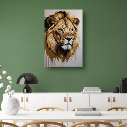 Hyperrealistisch Gouden Leeuw Hoofd Portret canvas met baklijst