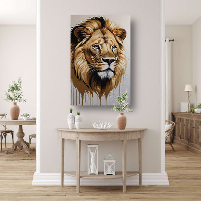 Hyperrealistisch Gouden Leeuw Hoofd Portret canvas met baklijst