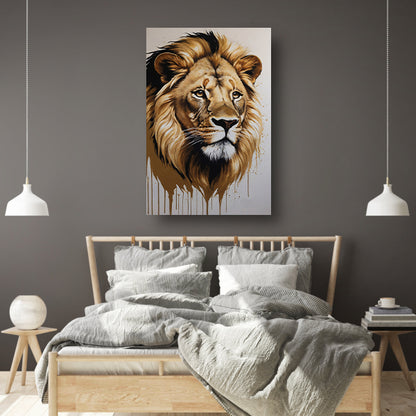 Hyperrealistisch Gouden Leeuw Hoofd Portret canvas met baklijst